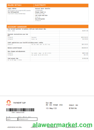 Origin utility business bill,  page 2, SCR